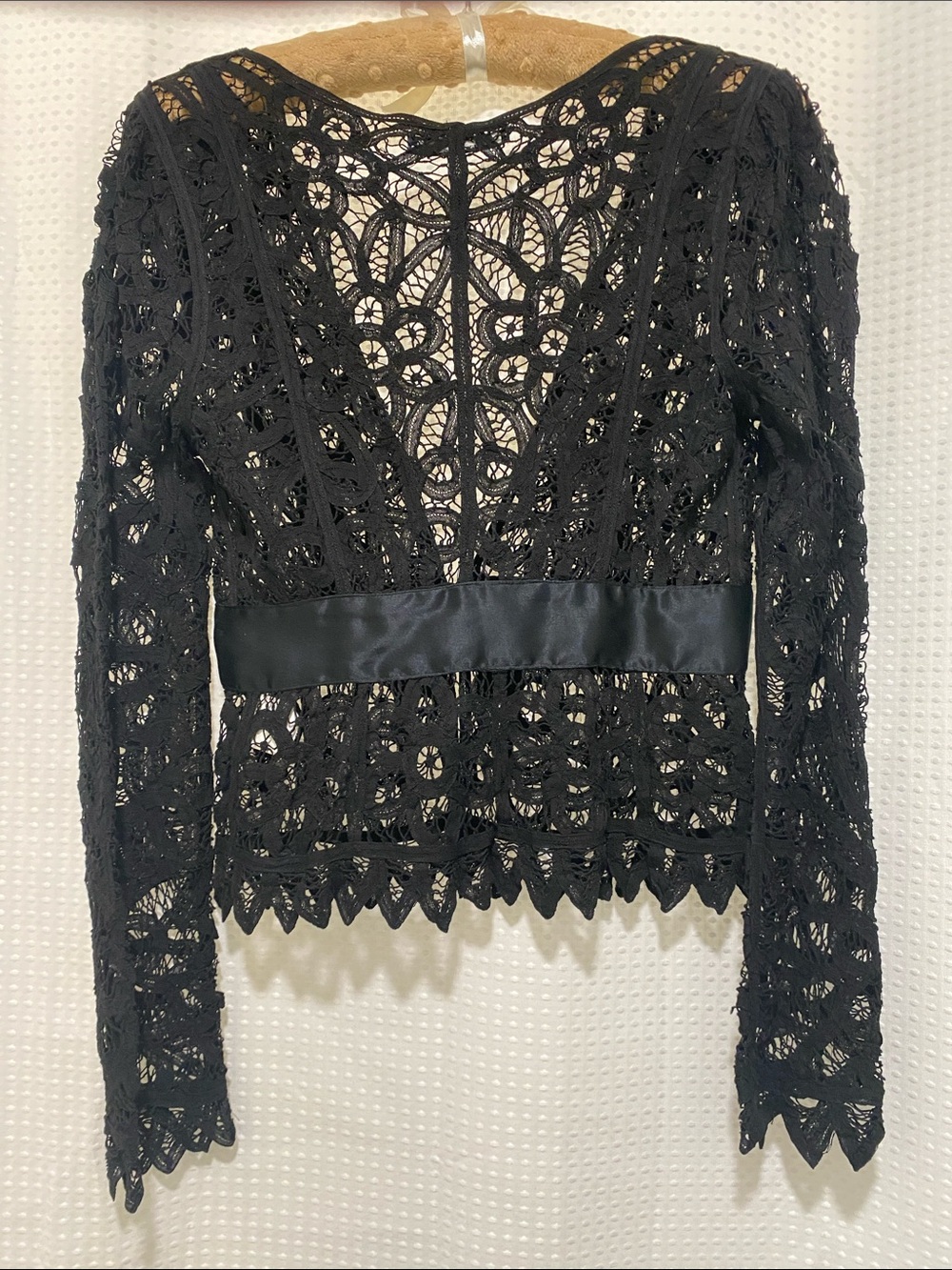 Vintage Betsey Johnson New York Black Lace Long Sleeve Bow-Waist Top - Picture 2 of 15